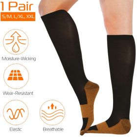 Unisex Copper Compression Socks Women Man Durable Hose Graduated Support Socks for Running Nursing Shin Splints Edema Swelling Recovery (Color: Black, size: S_M)