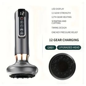 Body Gua Sha Scraping Massager. 12 Level Electric Vacuum Cupping Massager, Rechargeable And Cordless. Perfect For Halloween (Color: Gray)
